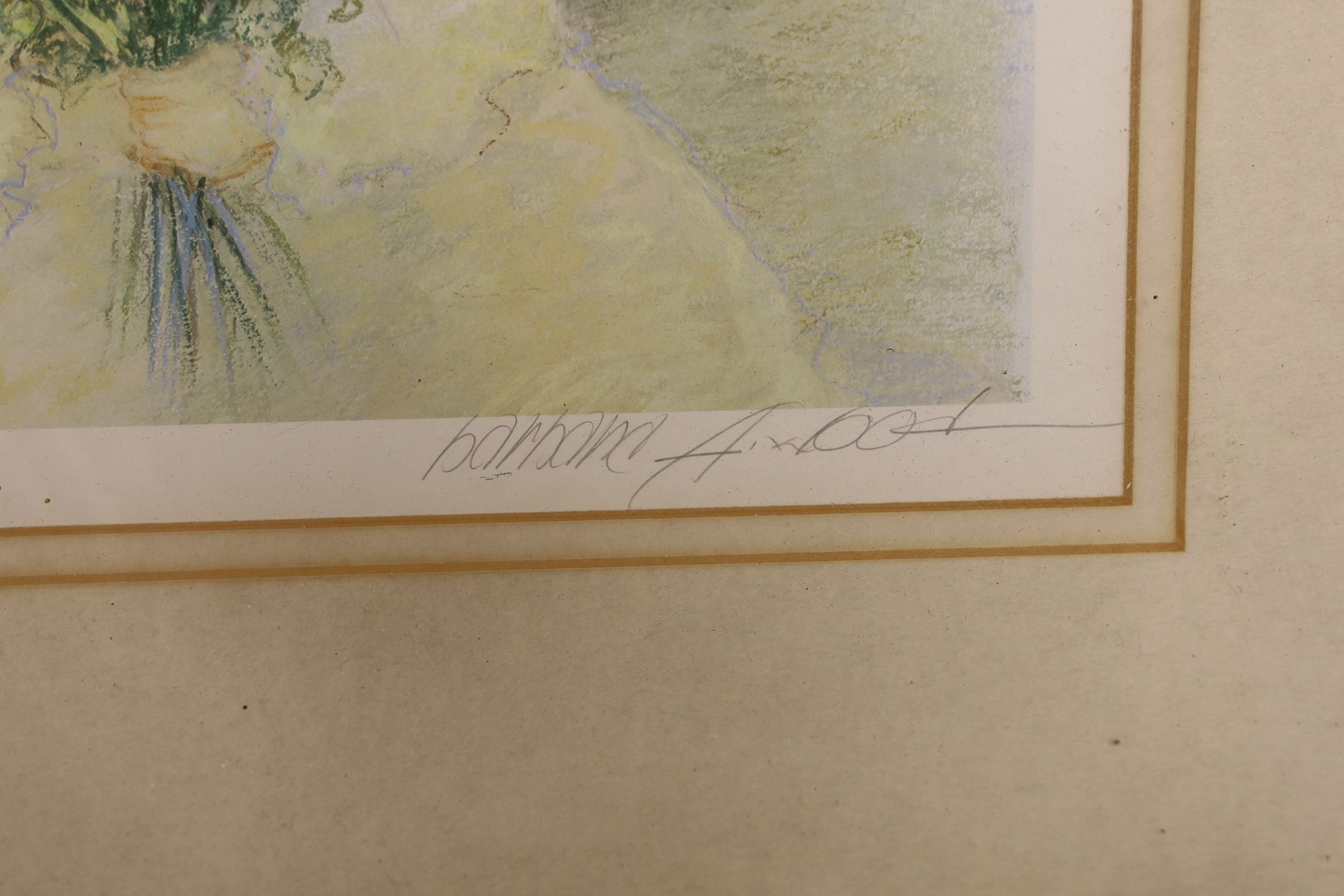 Barbara Abbott, limited edition print, Young woman holding flowers, 26 x 26cm